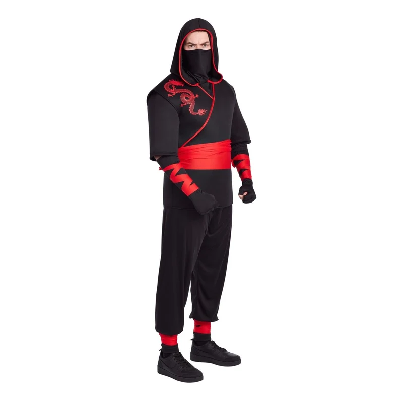 Night Ninja Costume for Adults, Black and Red