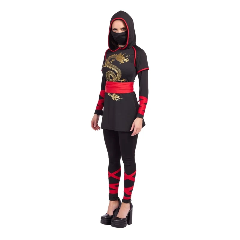 Night Ninja Costume for Adults, Black, Red and Gold