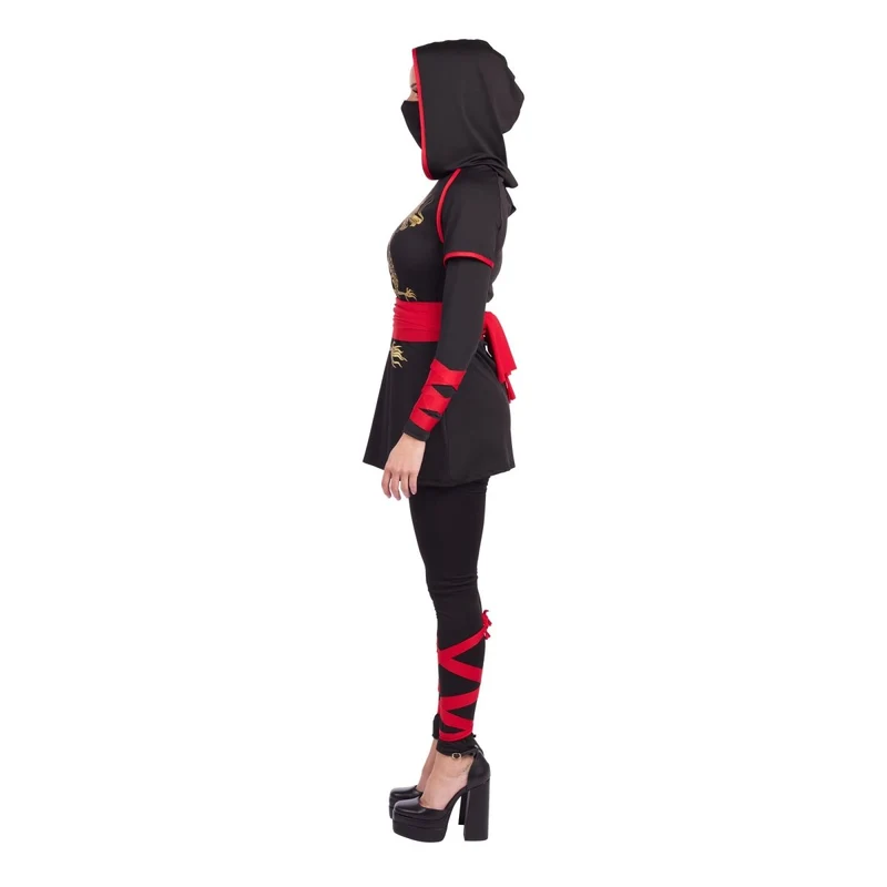 Night Ninja Costume for Adults, Black, Red and Gold