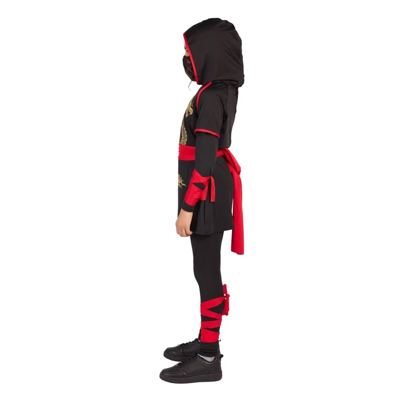 Night Ninja Costume for Kids, Black, Red and Gold