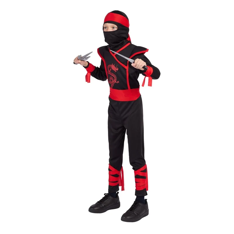 Night Ninja Costume for Kids, Black and Red