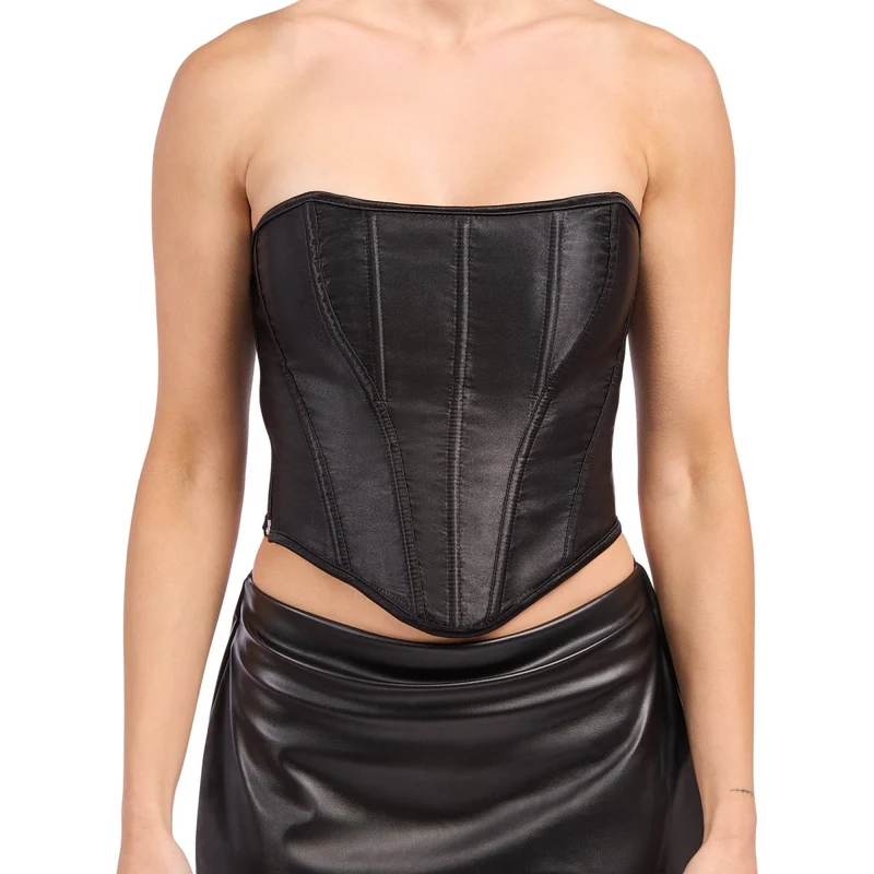 Black Satin Cropped Deluxe Corset for Adults