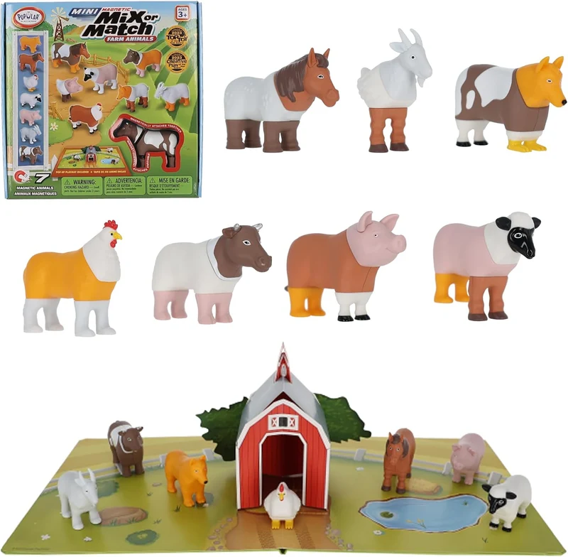 Popular Playthings Magnetic Farm Animal Toy Set 7-Piece with Playmat