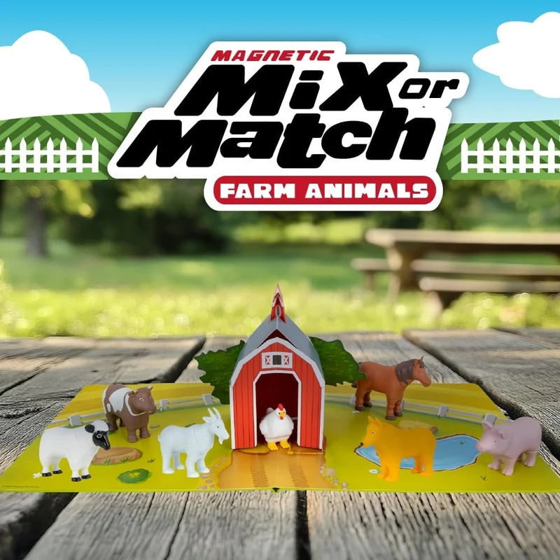 Popular Playthings Magnetic Farm Animal Toy Set 7-Piece with Playmat