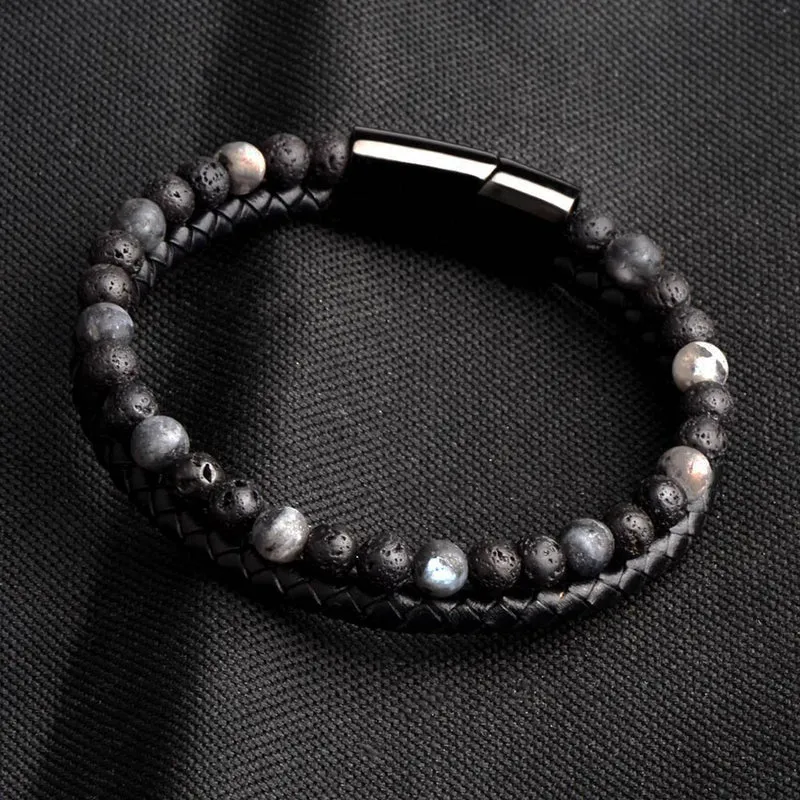 Bracelet Anti-Stress Obsidienne Cuir
