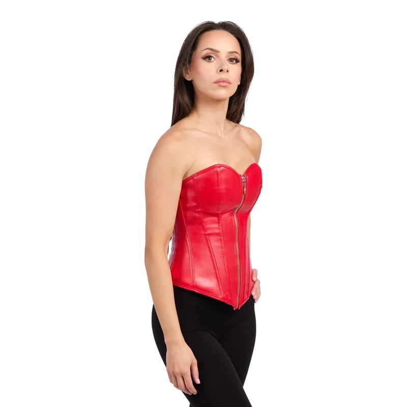 Red Leather Front Zip Deluxe Corset for Adults