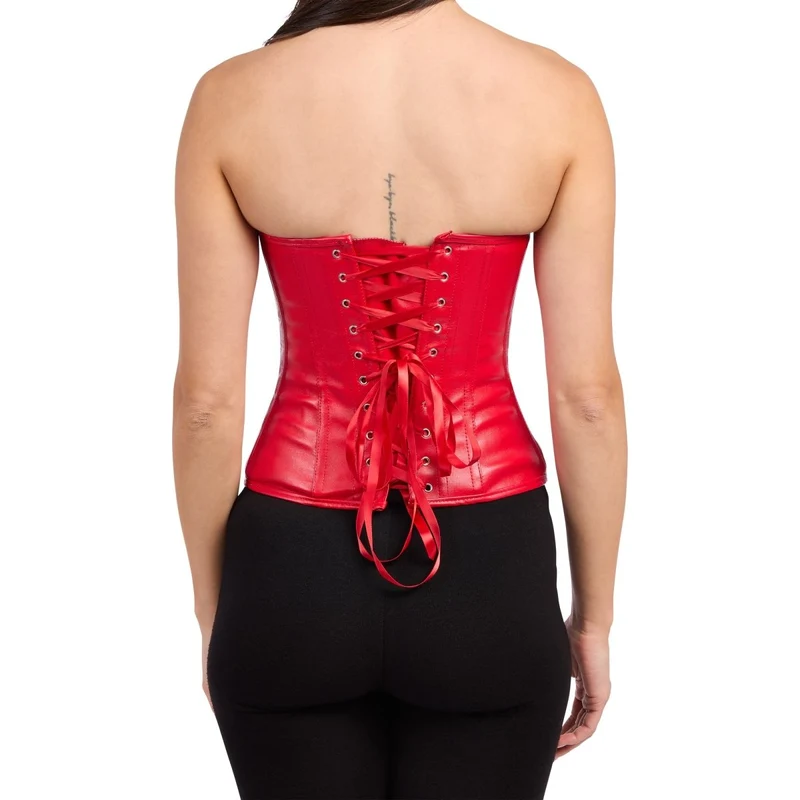 Red Leather Front Zip Deluxe Corset for Adults