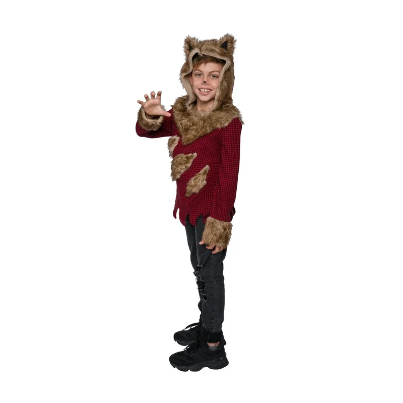 Little Wolf Costume for Kids, Hooded Flannel Shirt with Fur