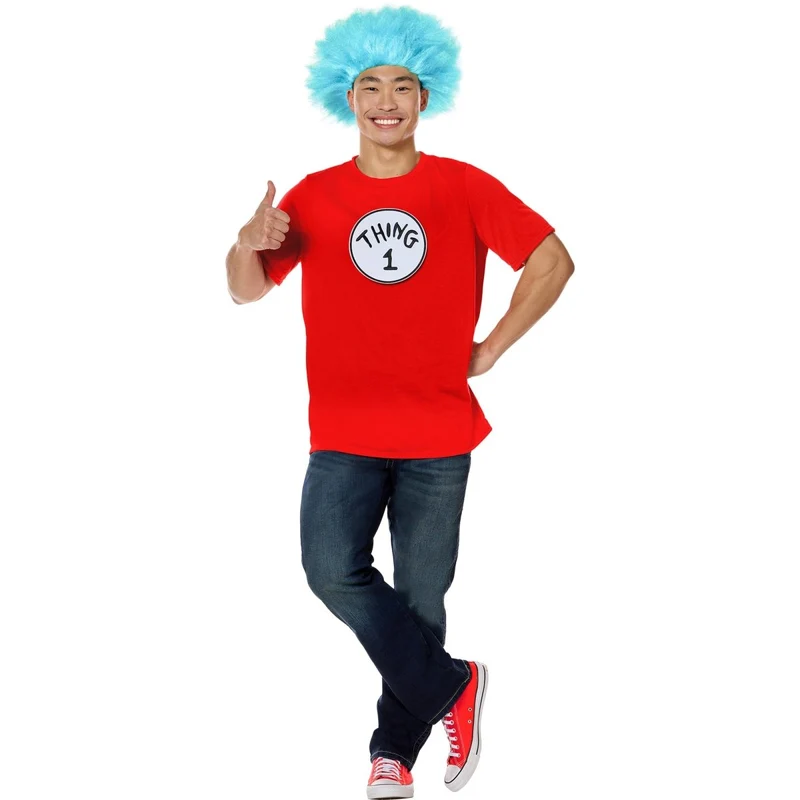 Cat in the Hat Thing Costume Kit for Adults, T-Shirt, Patches and Wig