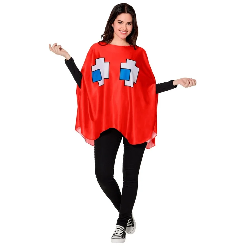 Pac-Man Blinky Red Ghost Poncho Costume for Adults