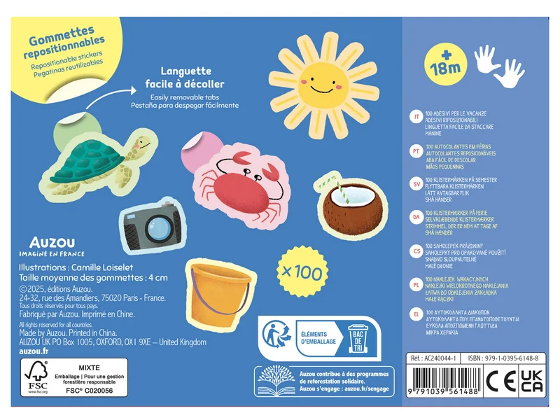 Pochette de 100 gommettes – En vacances - Auzou