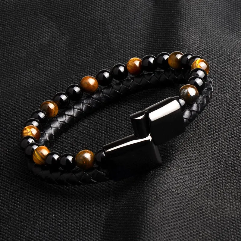 Bracelet Anti-Stress Cuir Obsidienne