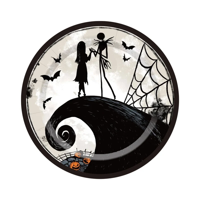 Fright Before Holidays Large Round Lunch Paper Plates, Nightmare Before Christmas Inspired, 9 Inches, 8 Count