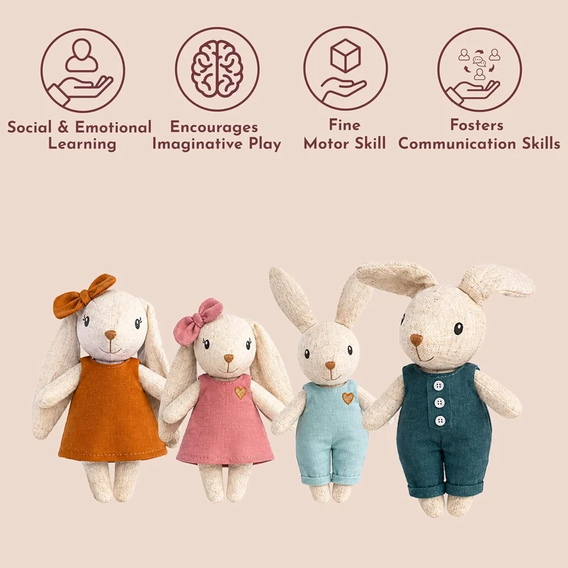 Speedy Monkey Rabbit Family Set Miniature Bunny Figures 4-Piece