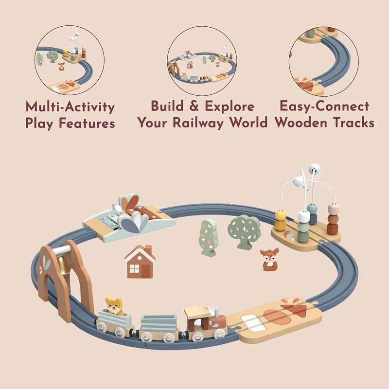 Speedy Monkey Multi-Activity Wooden Railway Set for Toddlers