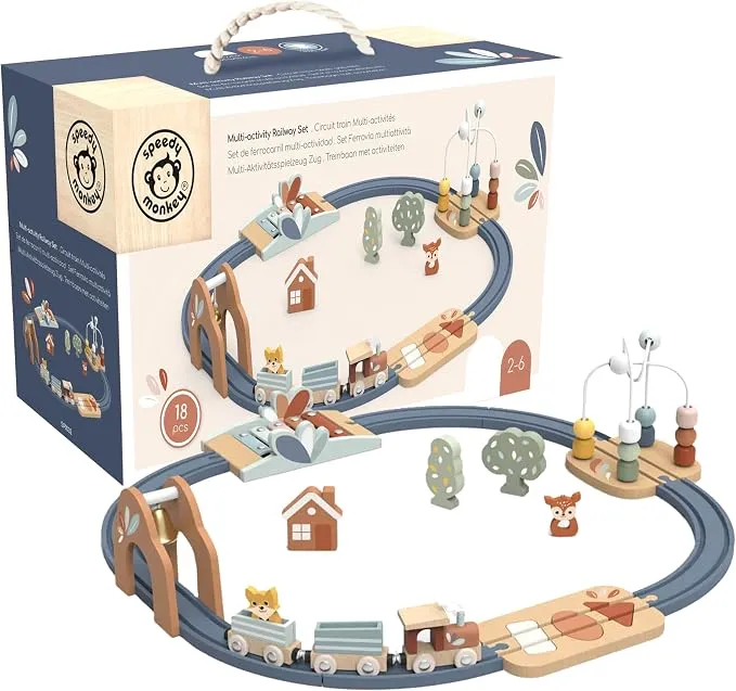 Speedy Monkey Multi-Activity Wooden Railway Set for Toddlers