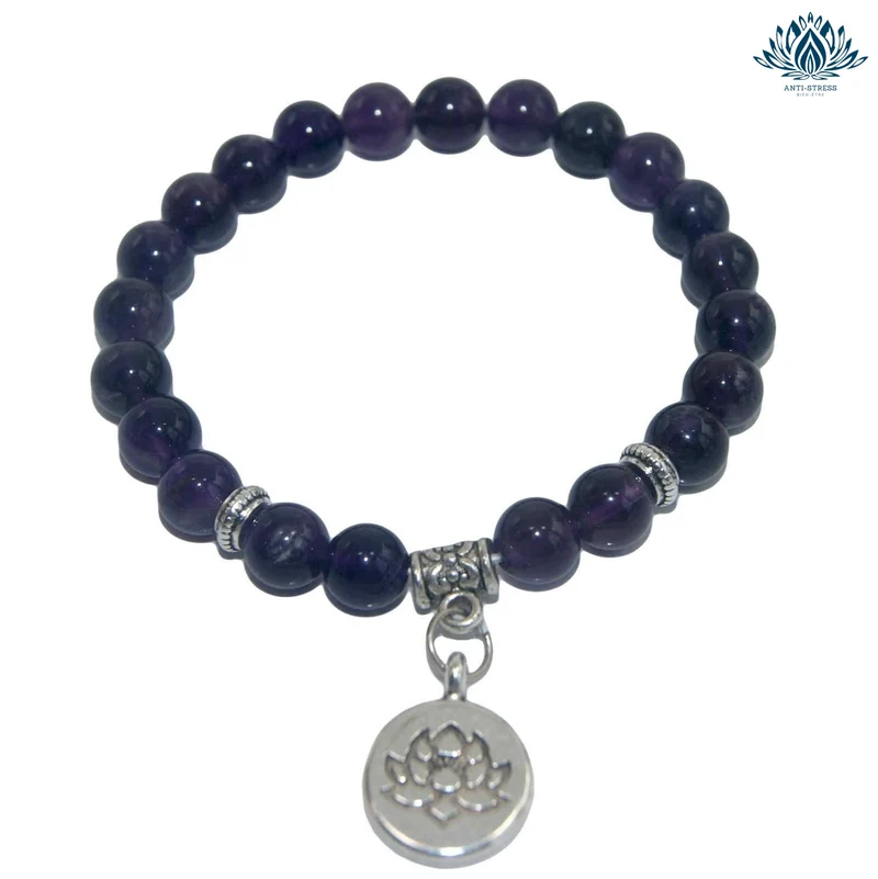 Bracelet pierre anti-stress améthyste et lotus