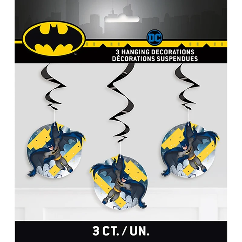 Batman Birthday Party Hanging Spiral Decorations, 26 Inches, 3 Count