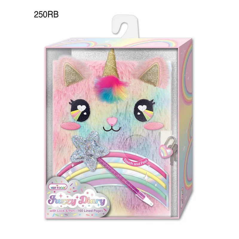 Fuzzy Diary With Lock & Keys Rainbow