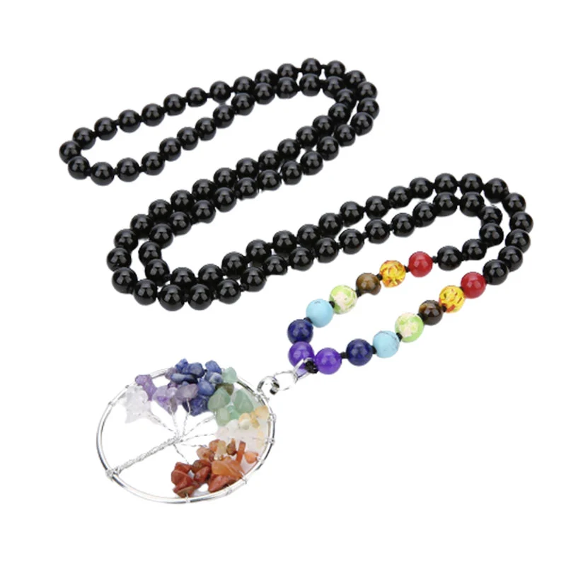 Collier Mala de prière 7 Chakra en Onyx