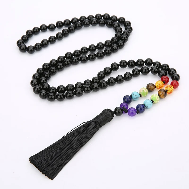 Collier Mala de prière 7 Chakra en Onyx