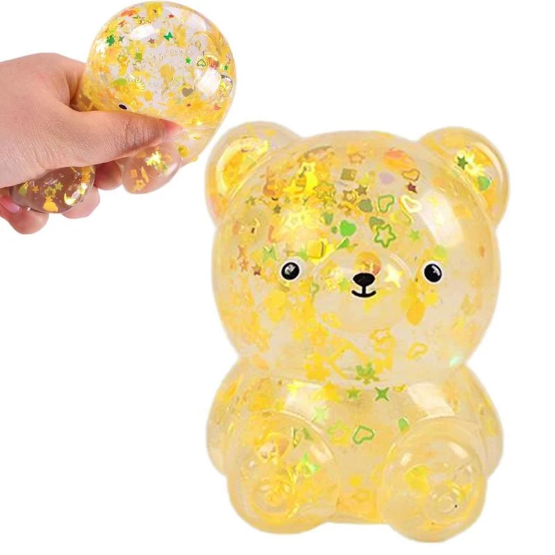 Balle antistress Super nounours à paillettes jaune