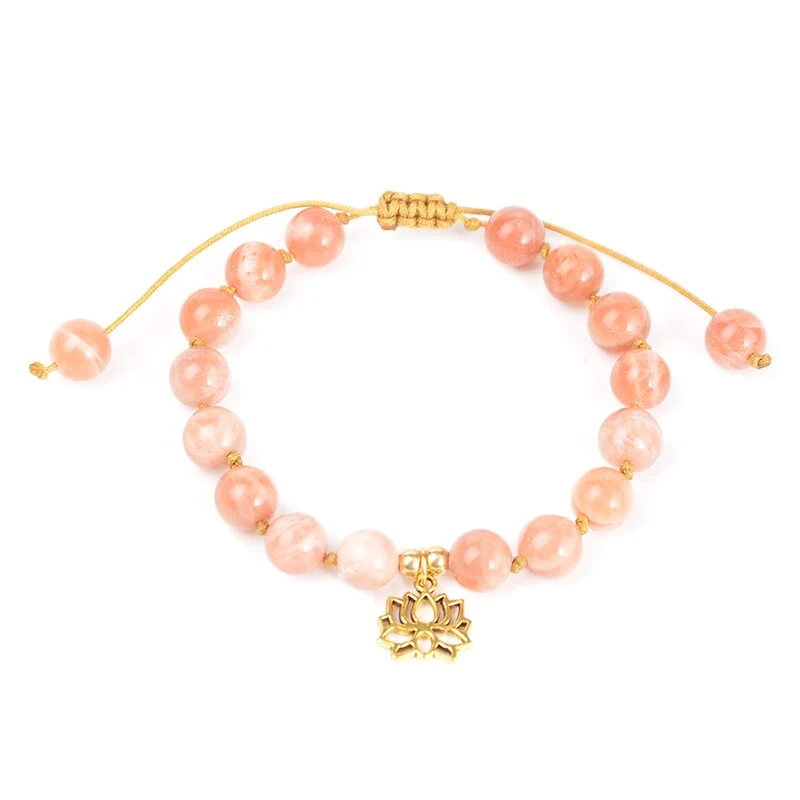 Collier Mala en pierre de soleil naturelle et lotus
