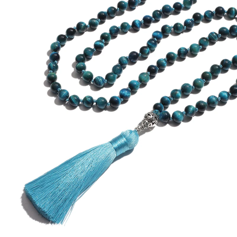 Mala de méditation en pierre bleue
