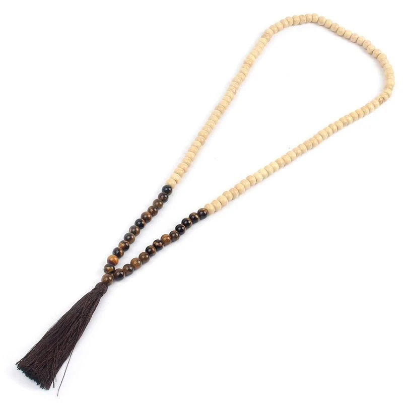 Collier de méditation en bois et pierre naturelle