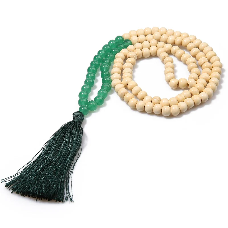 Collier de méditation en bois et pierre naturelle