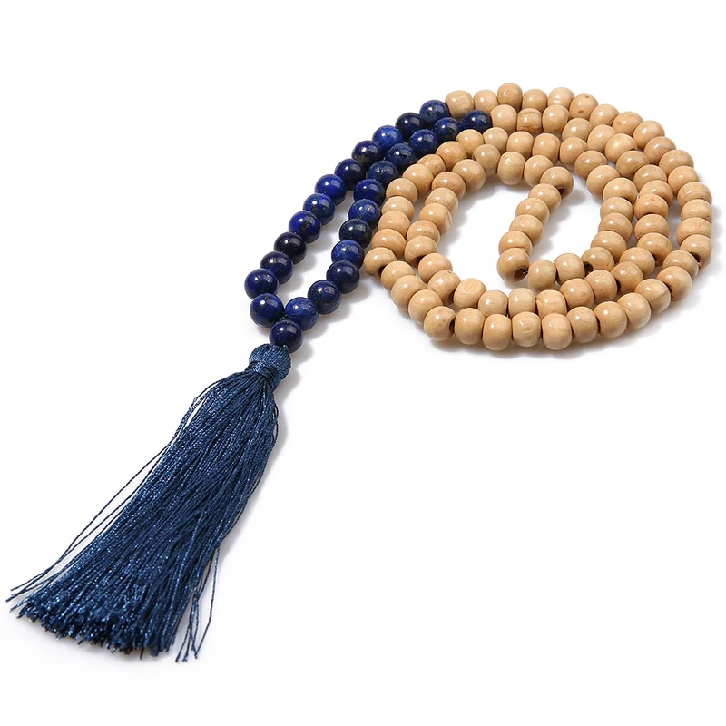 Collier de méditation en bois et pierre naturelle