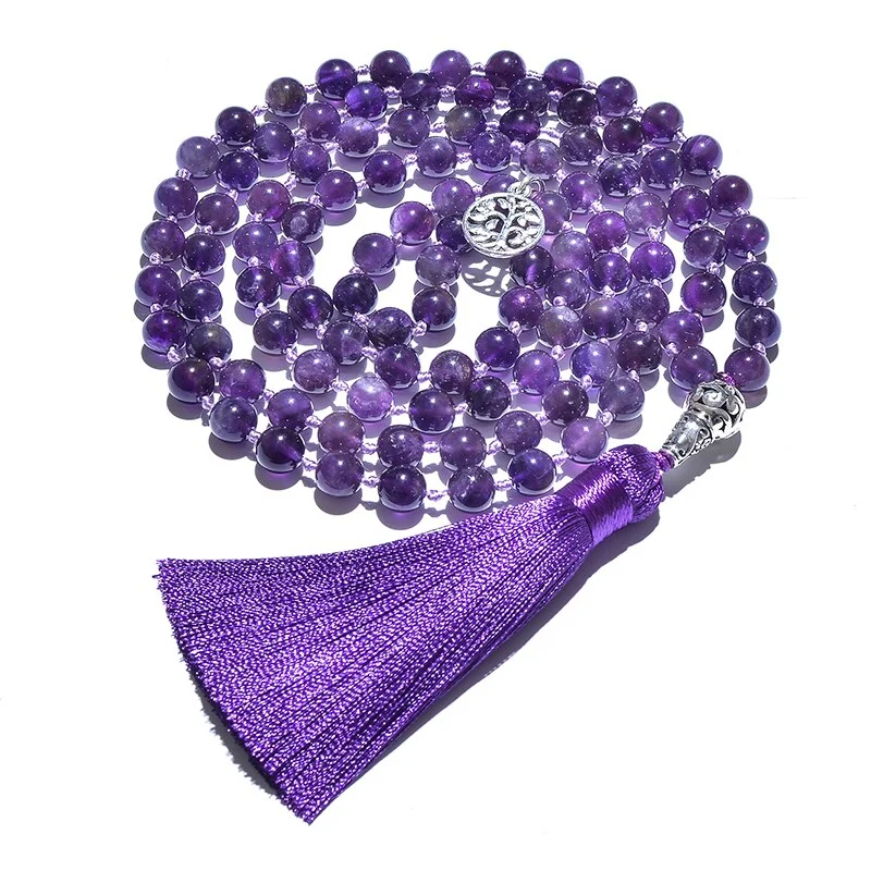 Collier mantra en perles d'améthyste