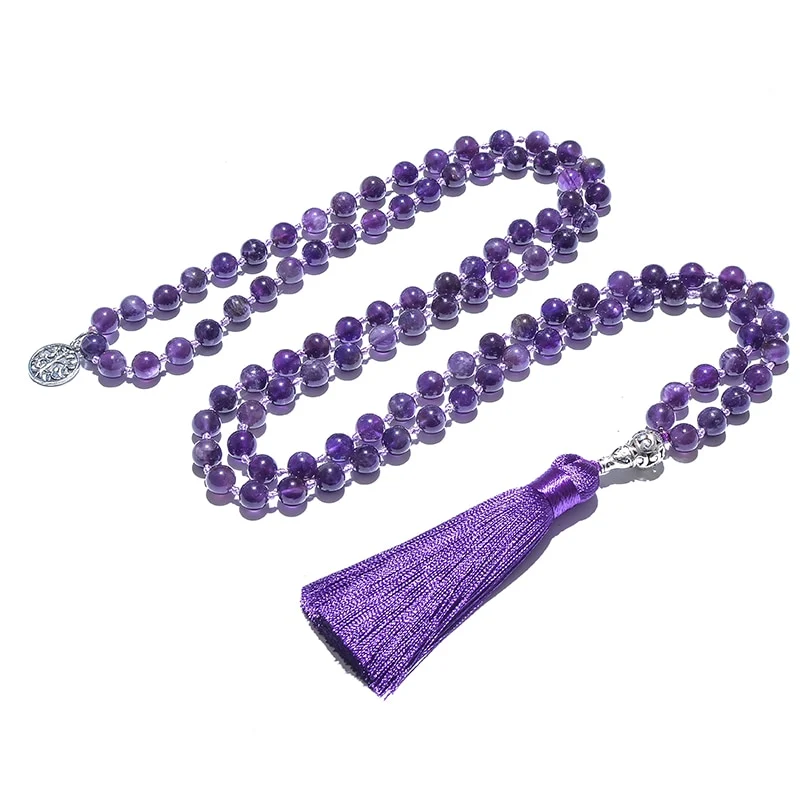 Collier mantra en perles d'améthyste