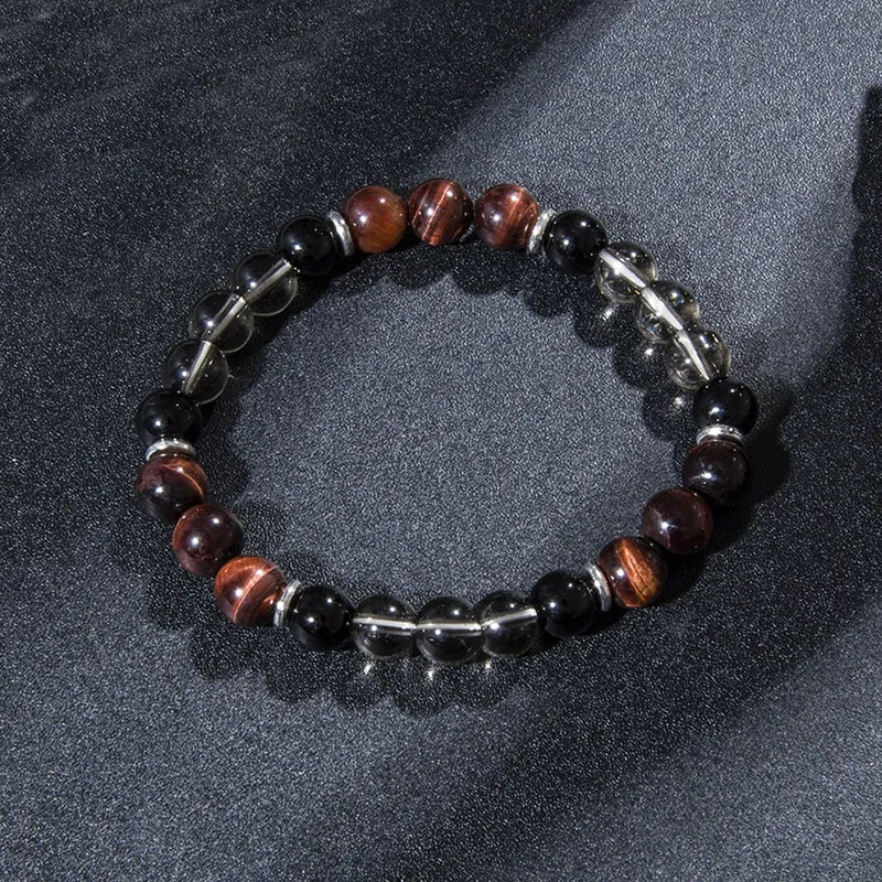 Collier de style tibétain en œil de tigre et Onyx noir