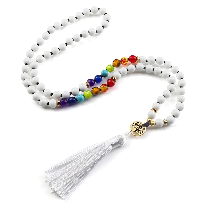 Collier mantra 108 pierres blanches