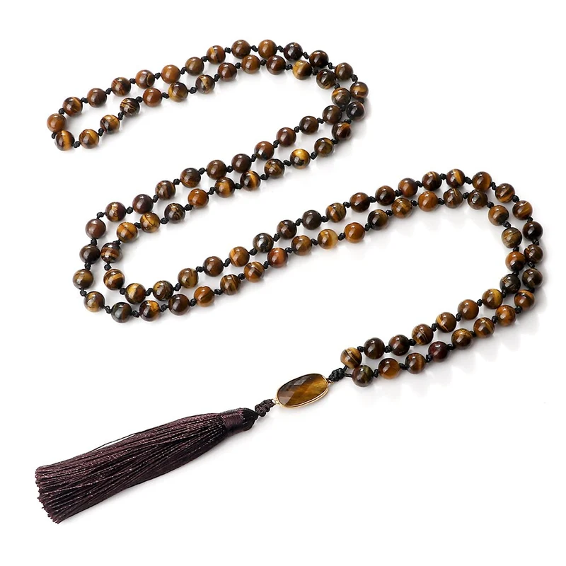 Collier mantra en pierre d'œil de tigre