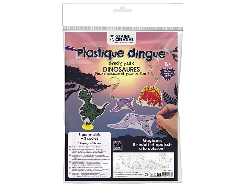Kit plastique dingue Graine Créative dinosaures 3 porte-clés