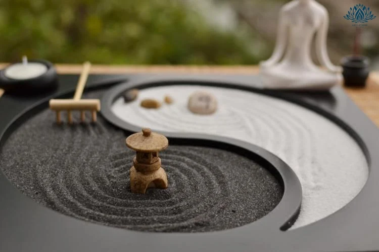 Jardin japonais zen avec galets et bougies
