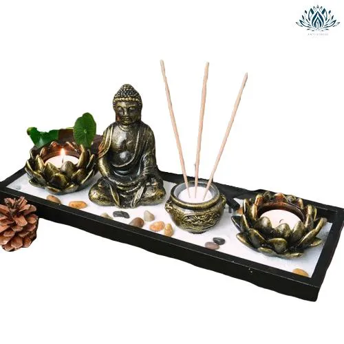 Jardin zen bouddha et bougies