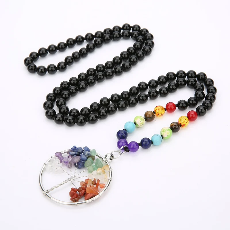 Collier Mala de prière 7 Chakra en Onyx