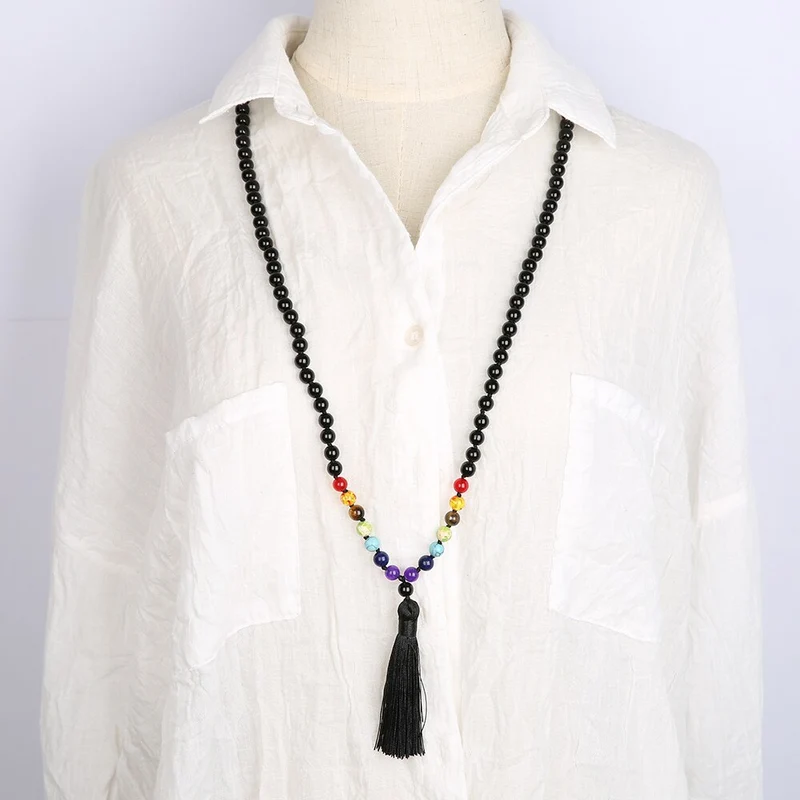Collier Mala de prière 7 Chakra en Onyx