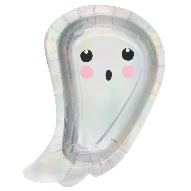 Adorable Halloween Small Ghost Shaped Dessert Paper Plates, 7 Inches, 8 Count