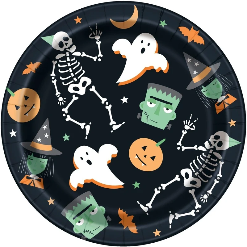 Spooky Skeletons Small Round Dessert Paper Plates, 7 Inches, 8 Count