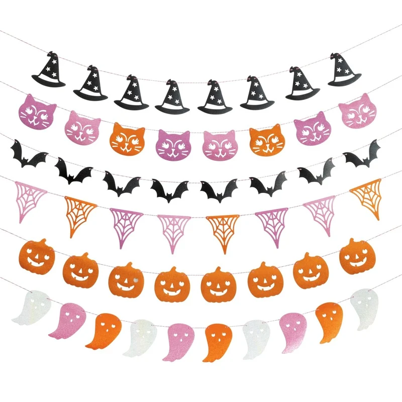 Adorable Halloween Glitter Garland Backdrop Kit, 72 Inches, 6 Count