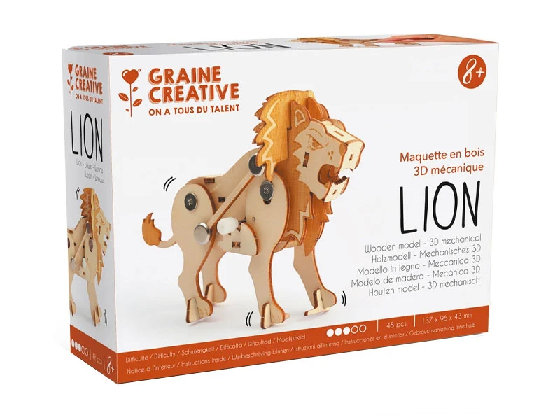 Maquette en bois 3D mécanique lion