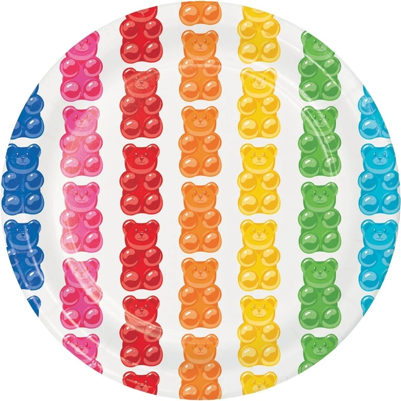 Gummy Bear Bash Small Round Dessert Paper Plates, 7 Inches, 8 Count