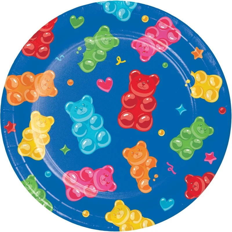 Gummy Bear Bash Large Round Lunch Paper Plates, 9 Inches, 8 Count