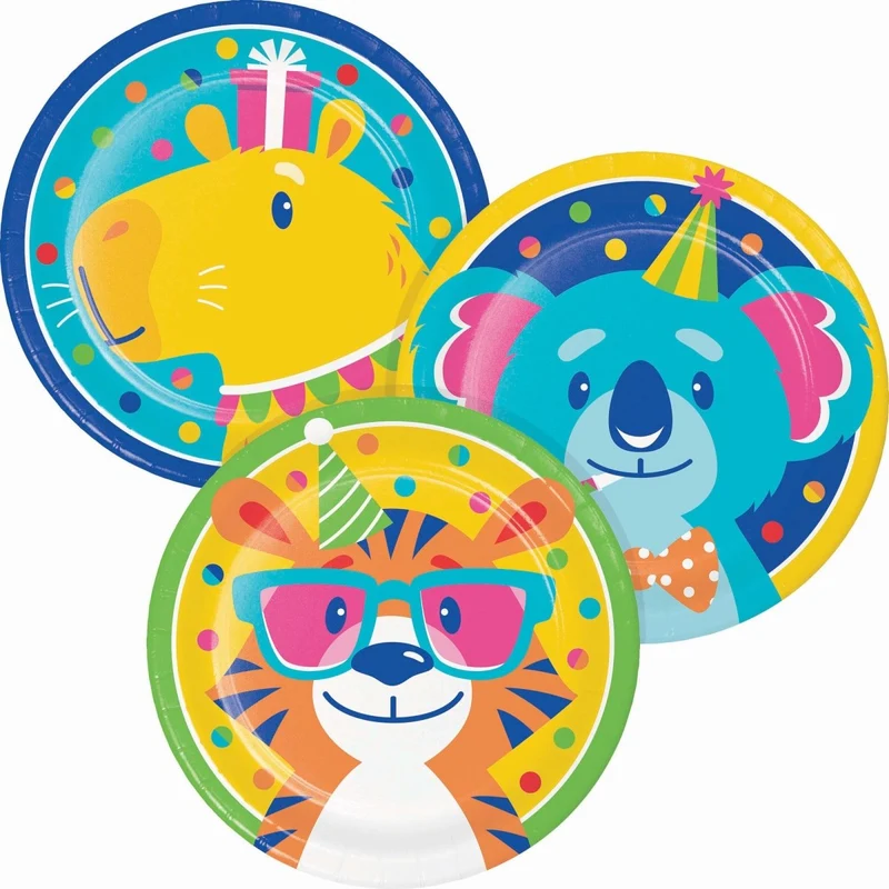 Animal Jamboree Small Round Dessert Paper Plates, 7 Inches, 8 Count