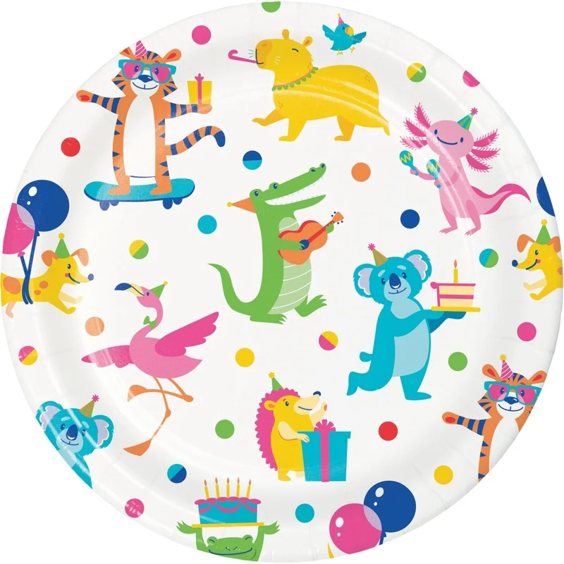 Animal Jamboree Large Round Lunch Paper Plates, 9 Inches, 8 Count