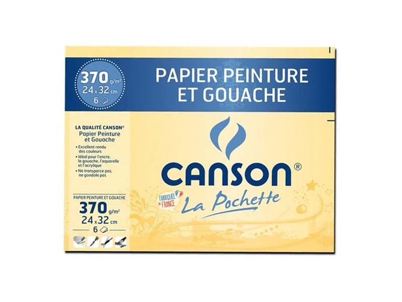 Pochette papier peinture et gouache Canson - 24 x 32 cm 370 g/m²